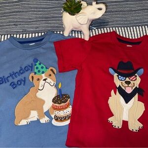 Gymboree Blue and Red Short Sleeve Tees with Playful Dog Designs